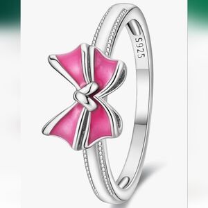 Silver and Pink Bow Ring